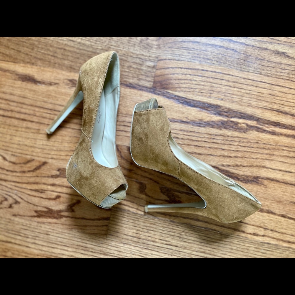 Camel peep toe heels